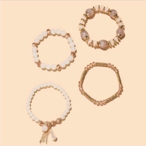 NWT| ZEN FRIENDS| WHITE QUARTZ & CARNELIAN TRIPLE BRACELET STACK SET| NEW - Picture 2 of 12